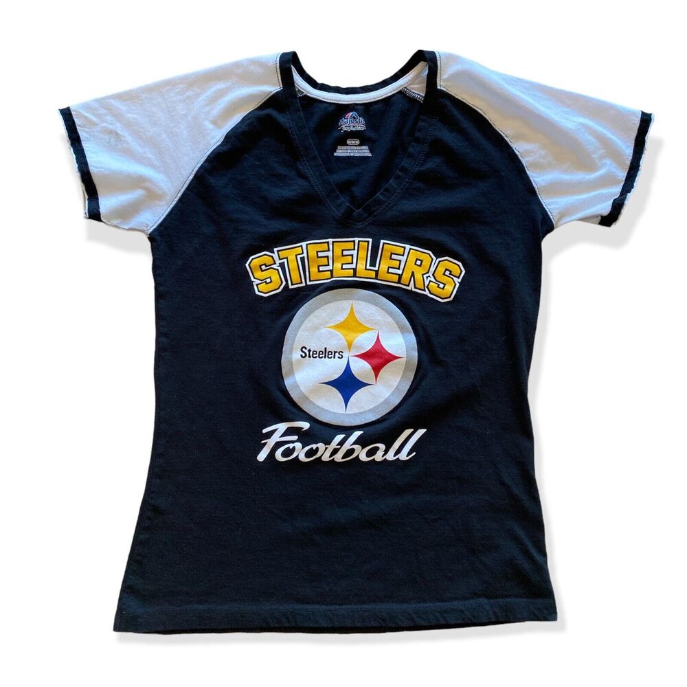 MAJESTIC - Womens Size M - NFL Pittsburgh Steelers V-Neck T-Shirt, Soft Feel